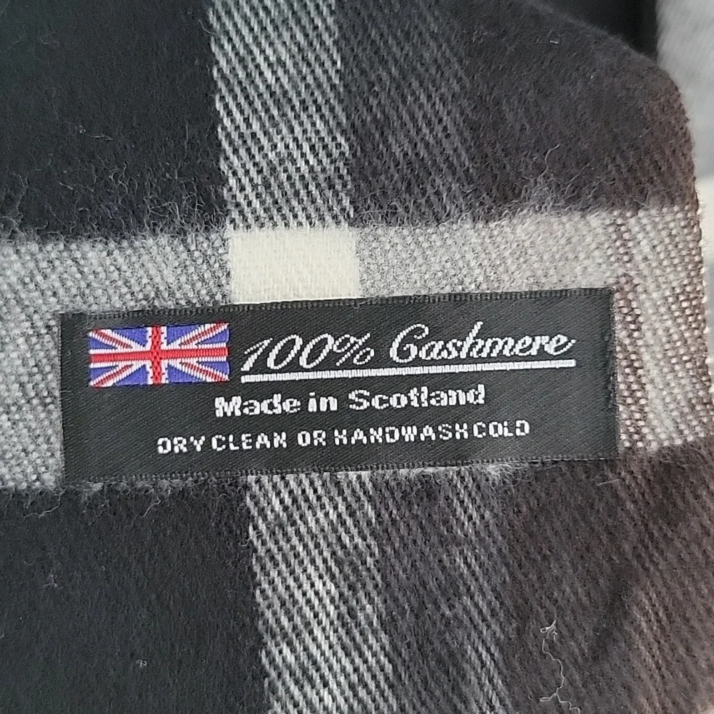 Black, White & Brown 100% Cashmere Made In Scotland Scarf 70 in Long